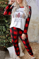 Red Plaid Merry Christmas Graphic Loungewear Set - Shah S. Sahota